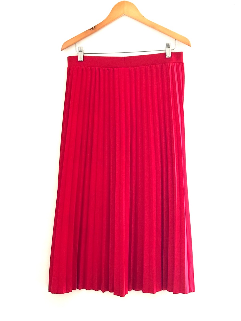 Tomato Red Pleated Midi Skirt